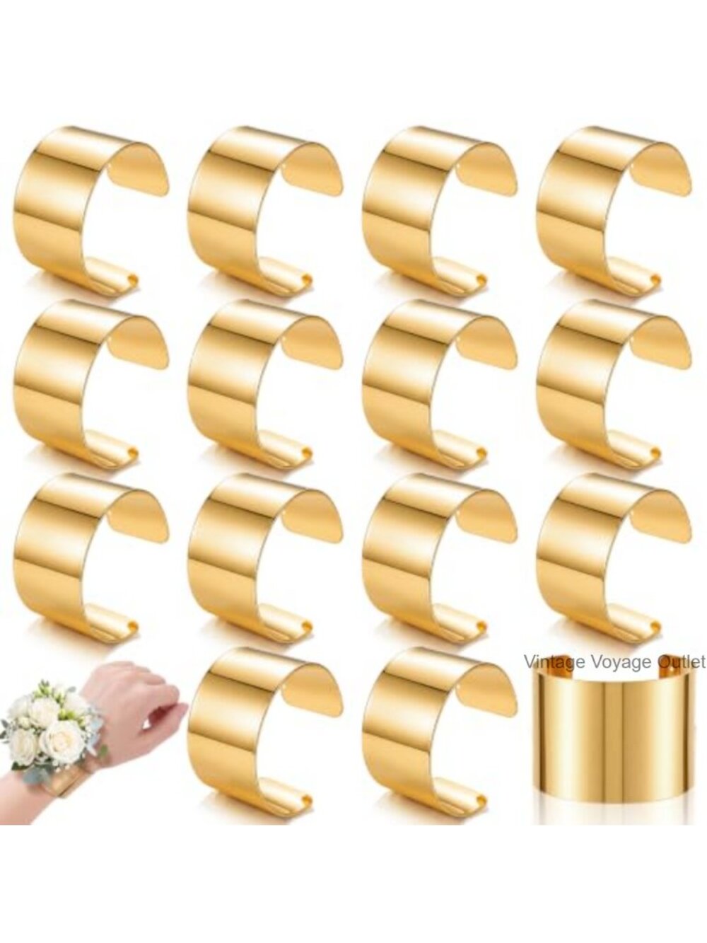 16 Pc Gold Cuff Bracelet Set for Wedding Prom Corsage Wristlets